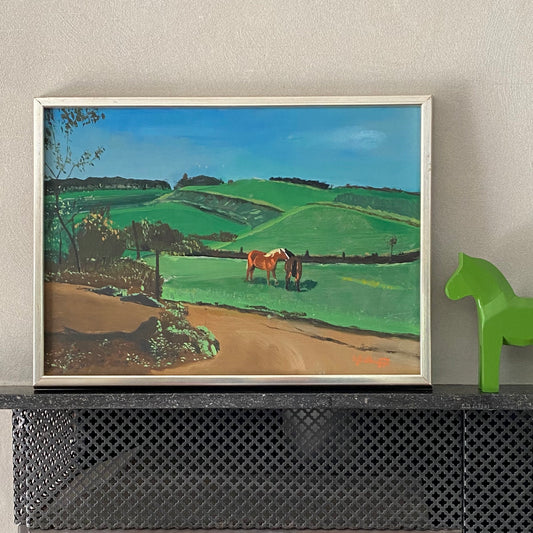 Vintage Original Horse Oil Painting from Sweden 1945
