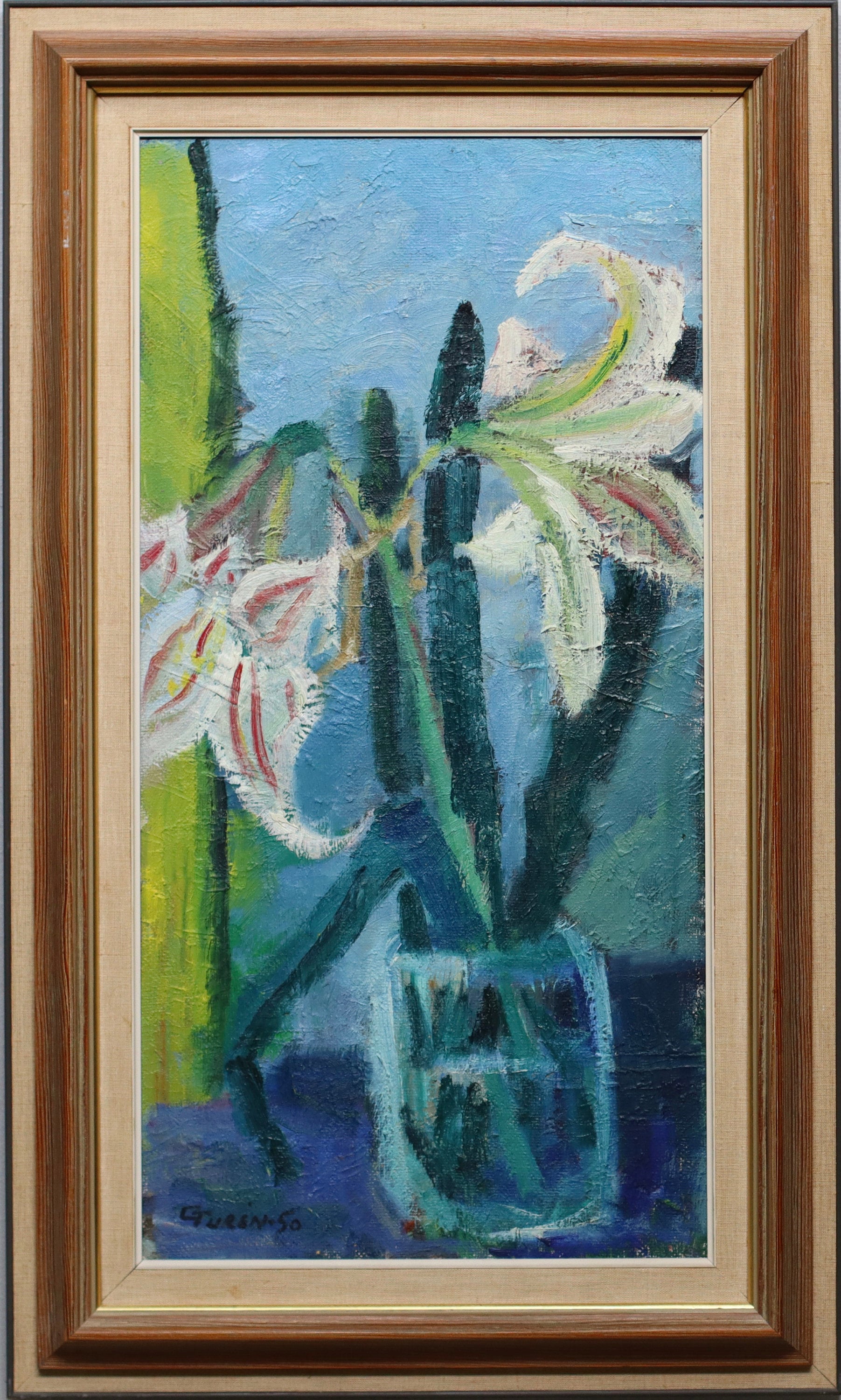 Mid Century Original Fine Art Still Life Oil Painting by G Turen Sweden