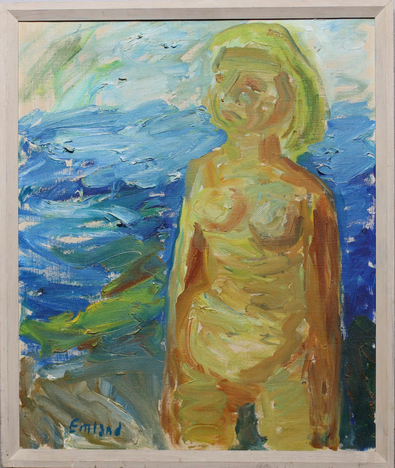 Vintage Figure Expressionist Oil Painting from Sweden by Emland 1960's