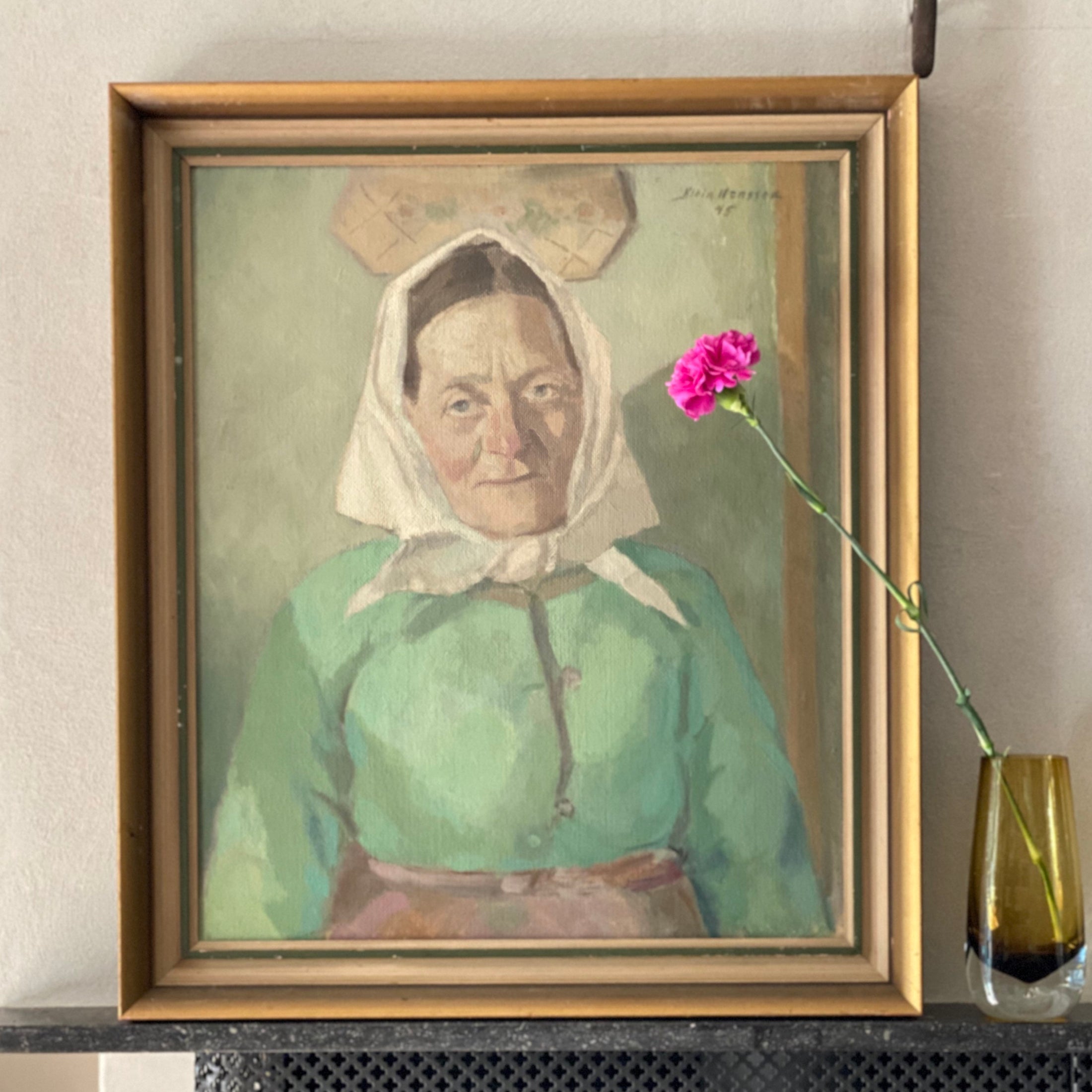 Large Original Portrait Oil Painting from Sweden 1945