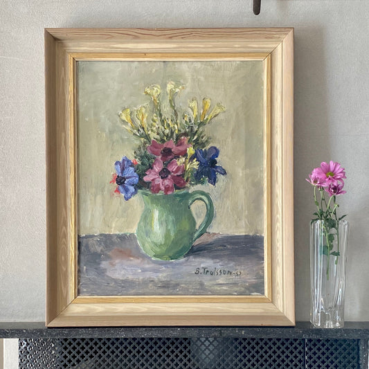 sold out - Vintage Mid Century Still Life Oil Painting by Birgit Trulsson from Sweden