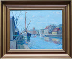 Vintage Seascape Oil Painting Fine Art Original of Boat in Harbor
