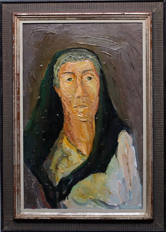 Original Mid Century Vintage Portrait Oil Painting by L Hall from Sweden