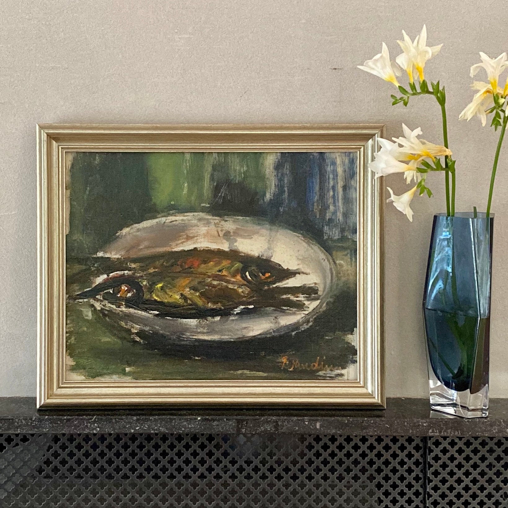 Mid Century Still Life Oil Painting  from Sweden 1960s