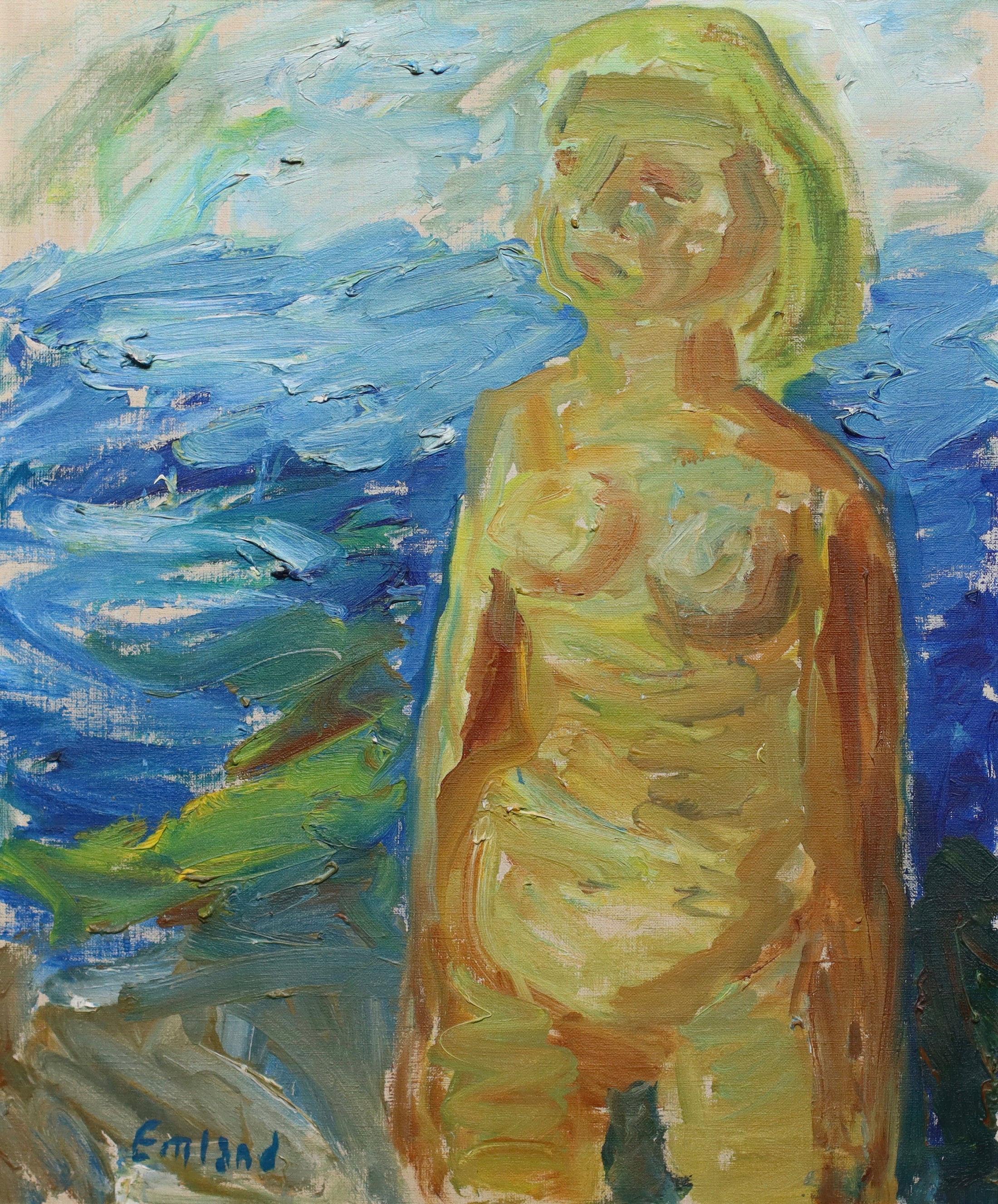 Vintage Figure Expressionist Oil Painting from Sweden by Emland 1960's