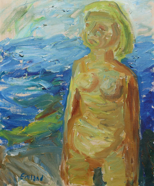 Vintage Figure Expressionist Oil Painting from Sweden by Emland 1960's