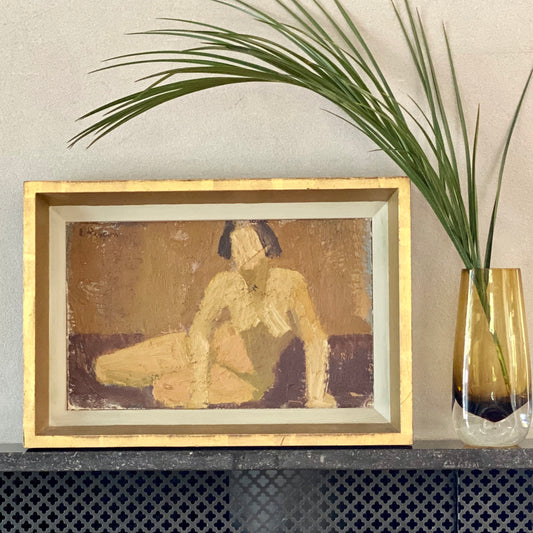 Original Vintage Mid Century Figure Oil Painting from Sweden