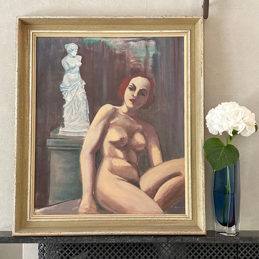Original Framed Vintage Mid Century Figure Oil Painting from 1945