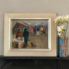 Vintage Framed Market Scene Oil Painting by Listed Artist Axel Hamborn Sweden