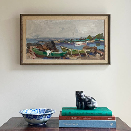 Original Coastal Scene Vintage Oil Painting From Sweden