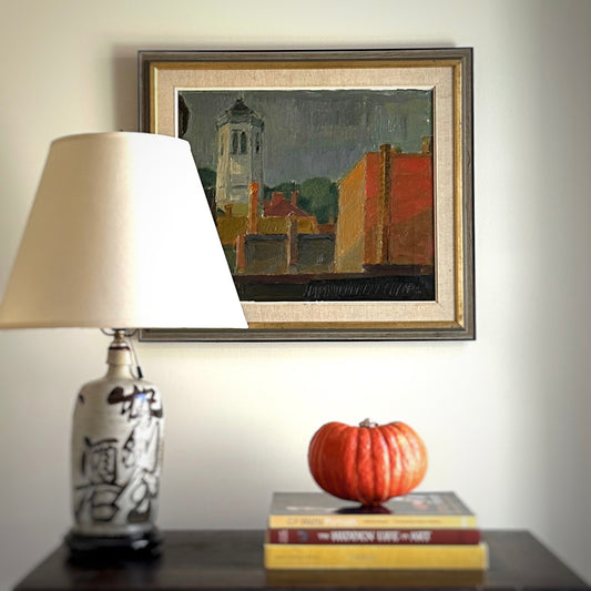 Mid Century Original Cityscape Oil Painting From Sweden