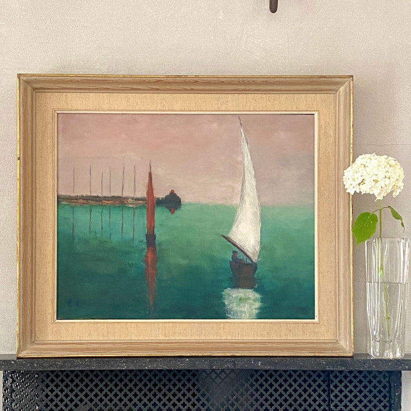 Mid Century Original Sailboat Oil Painting From Sweden