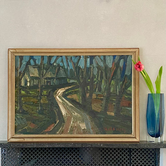 Mid Century Landscape Oil Painting From Sweden by Hellsing