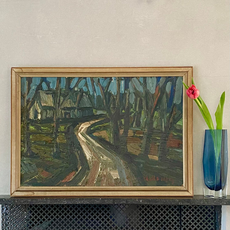 Mid Century Landscape Oil Painting From Sweden by Hellsing