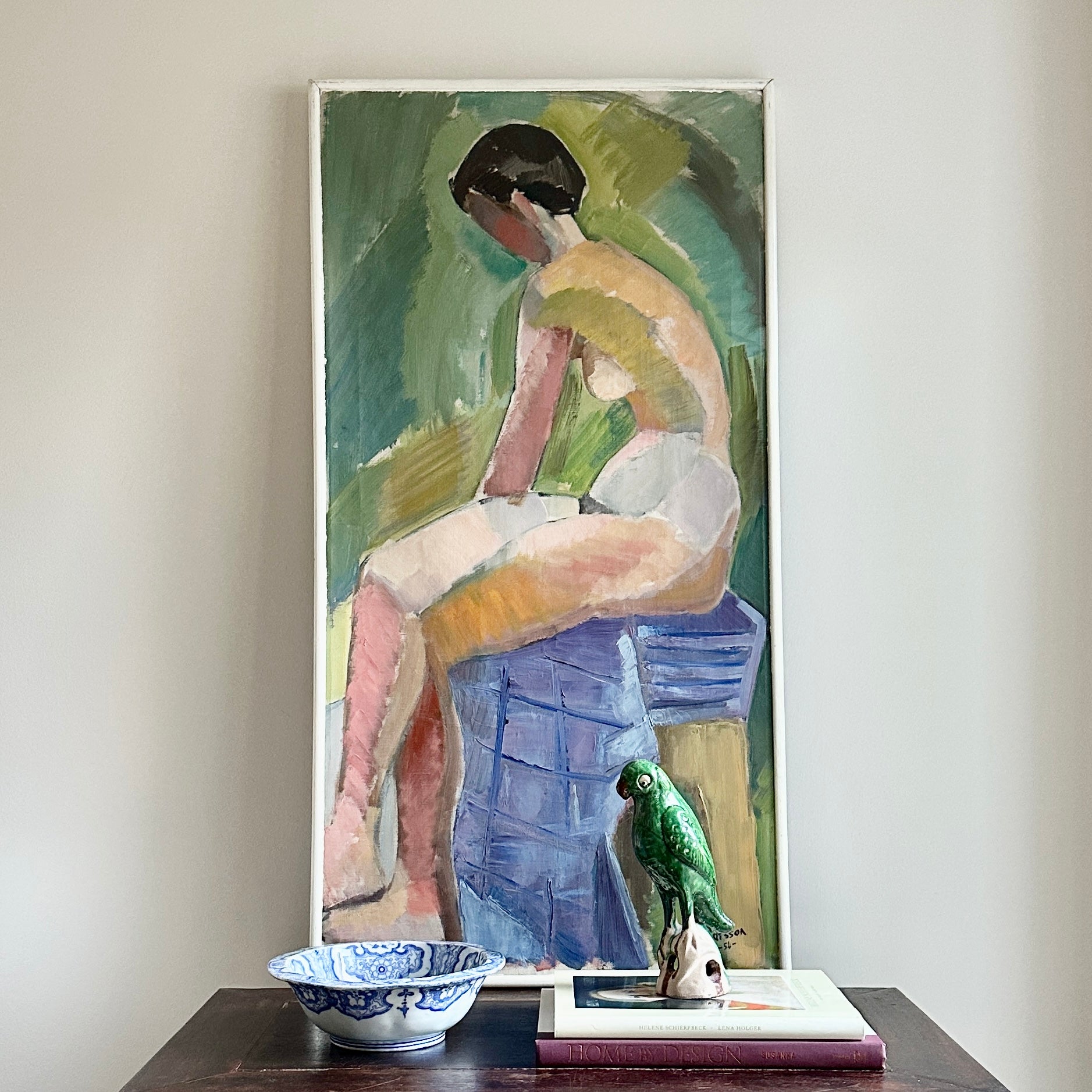 Original Vintage Mid Century Figure Oil Painting From Sweden 1956