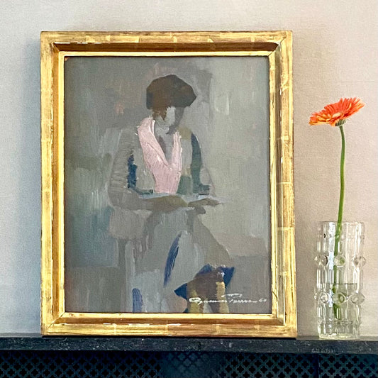 Mid Century Original Figure Oil Painting By G Persson Sweden 1960
