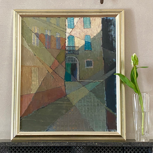 Mid Century Original Cityscape Oil Painting From Sweden