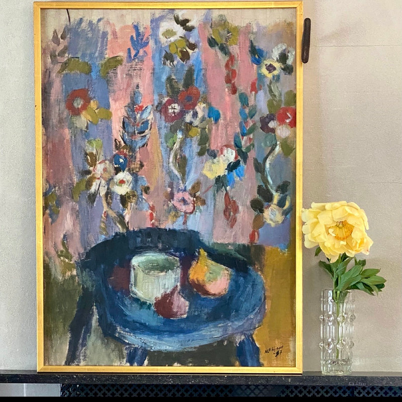 Mid Century Vintage Interior Oil Painting From Sweden
