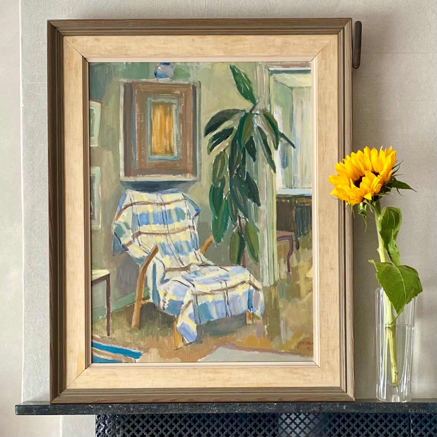 Mid Century Interior Oil Painting by I Jerkeman From Sweden