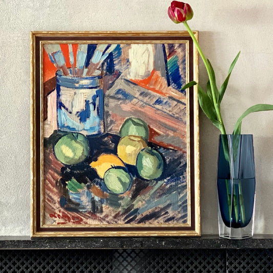 Mid Century Original Still Life  Oil Painting J E Lémon Sweden