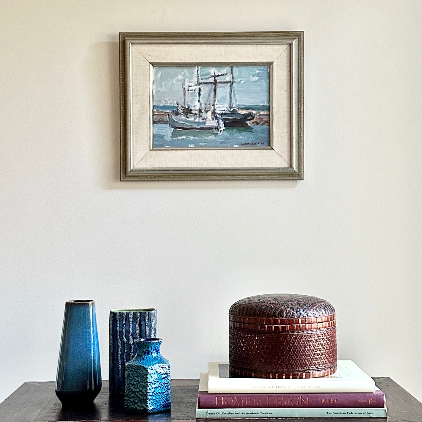 Mid Century Original Sailboat Oil Painting From Sweden