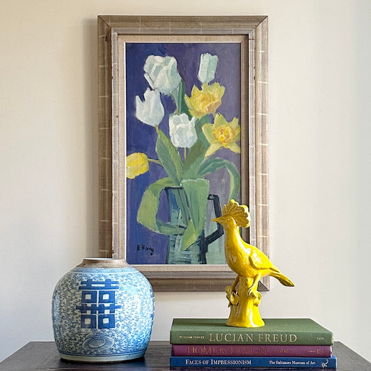 Mid Century Original Still Life Oil Painting of Tulips From Sweden