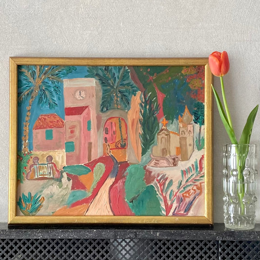 Cityscape Oil Painting Mid Century From 1954 Sweden