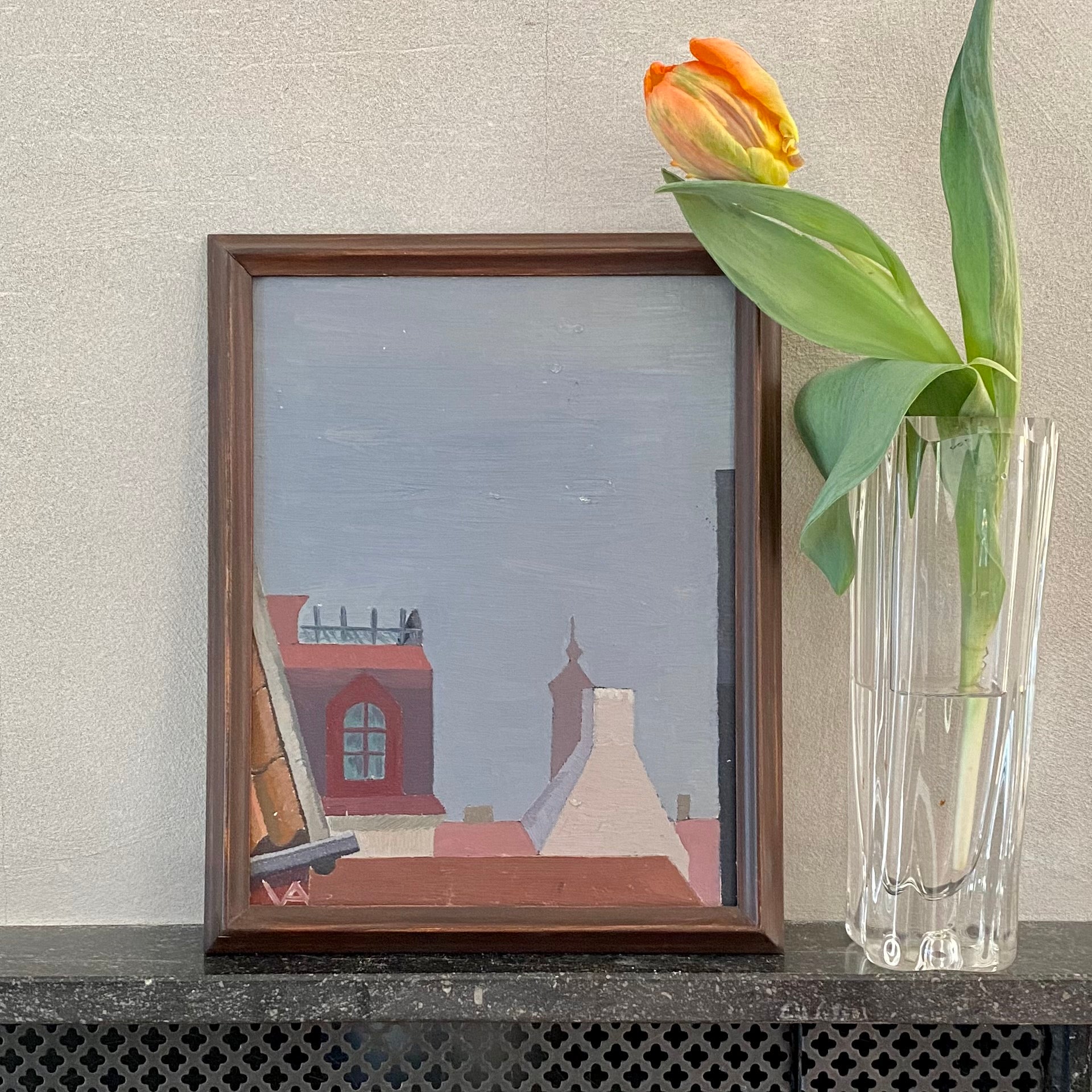 Mid Century Original Cityscape Oil Painting From Sweden By Ana Wilhemson-Lagerman