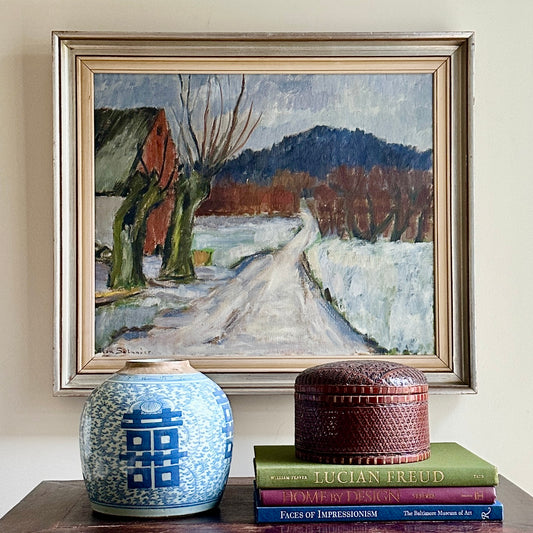 Mid Century Winterscape Oil Painting by E Selander