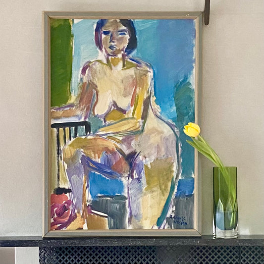 Mid Century Original Figure Oil Painting by Arthur Y Nilsson Sweden