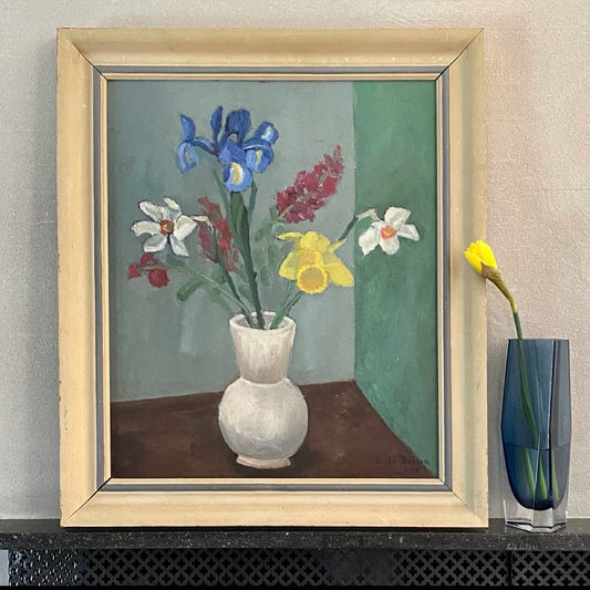 Original Still Life Oil Painting Vintage Mid Century By B Jönsson Sweden 1945