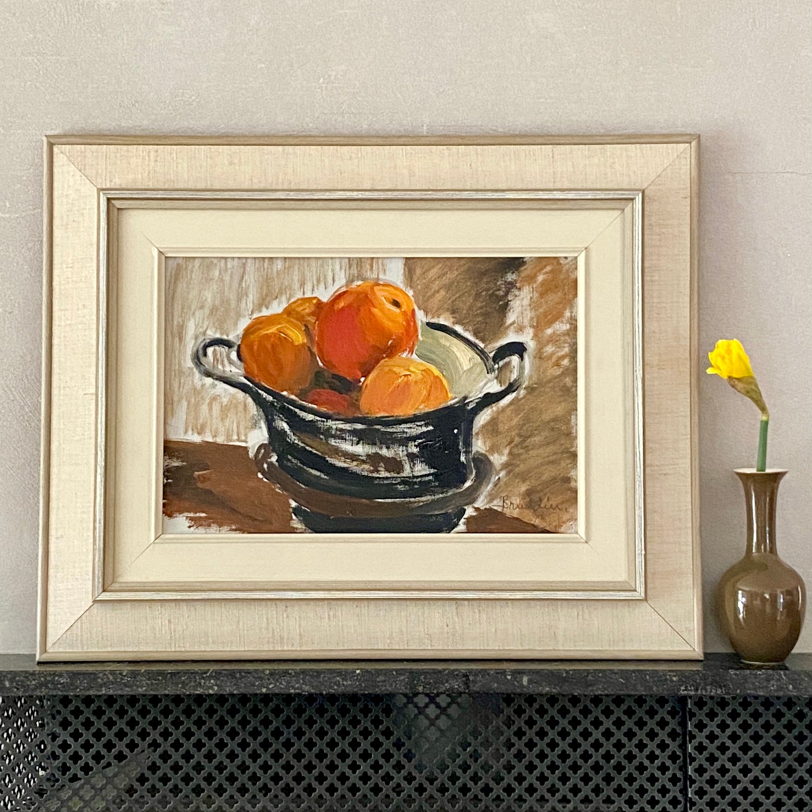 Mid Century Still Life Oil Painting By H Brundin Sweden