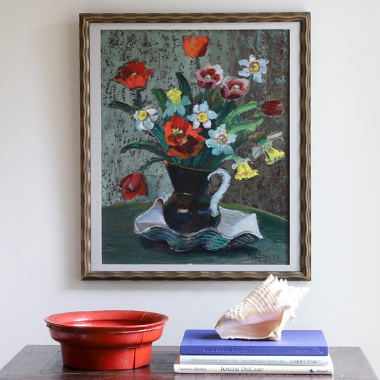 Swedish Vintage Mid Century Art Still Life Oil Painting