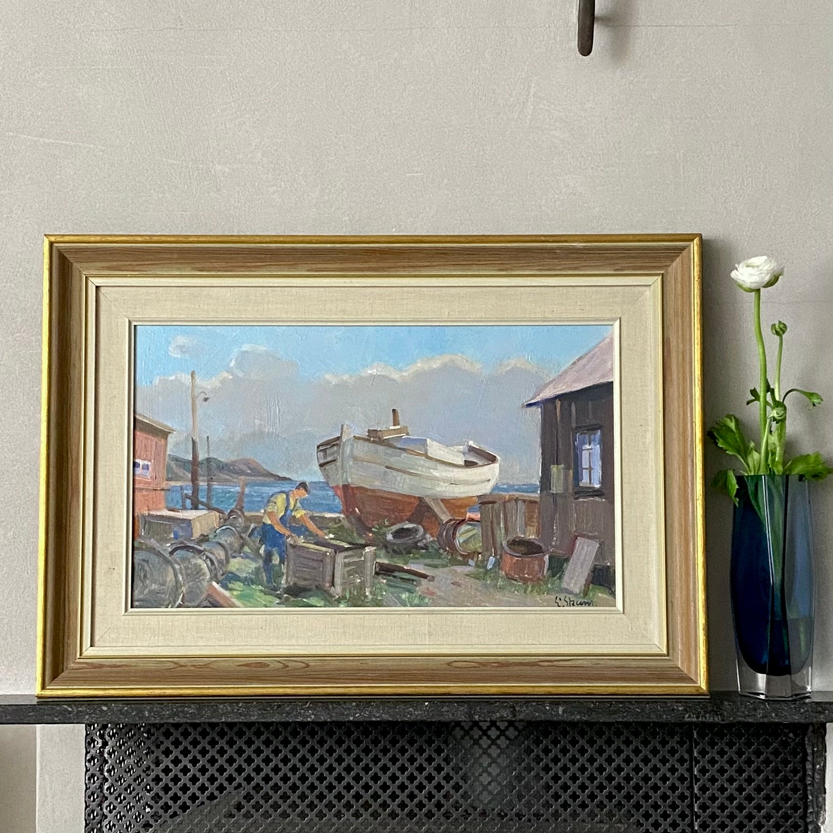 Mid Century Original Oil Painting From Sweden By Eskil Skans