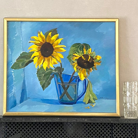 Vintage Art Room Oil Painting Of Sunflowers Sweden