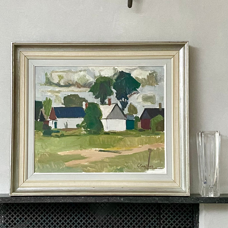 Vintage Mid Century Landscape Oil Painting by G Sandberg from Sweden