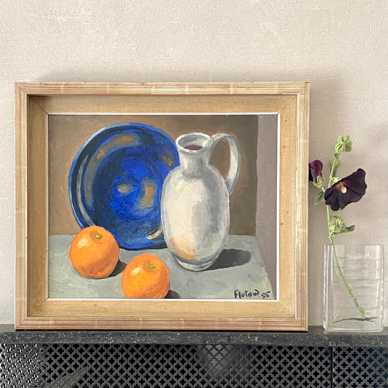 Mid Century Original Still Life Oil Painting From Sweden