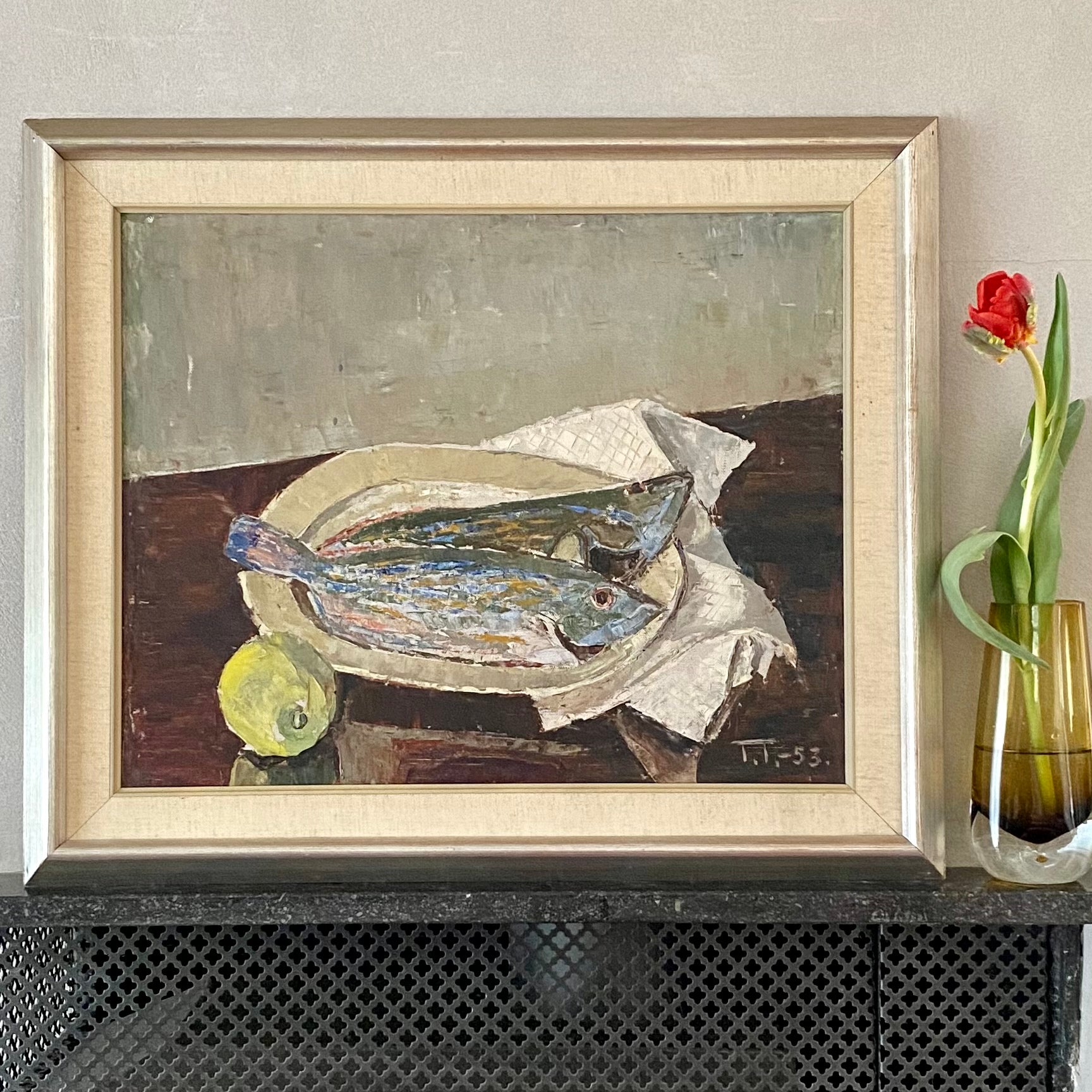 Mid Century Still Life Oil Painting By Torsten Torstensson From Sweden