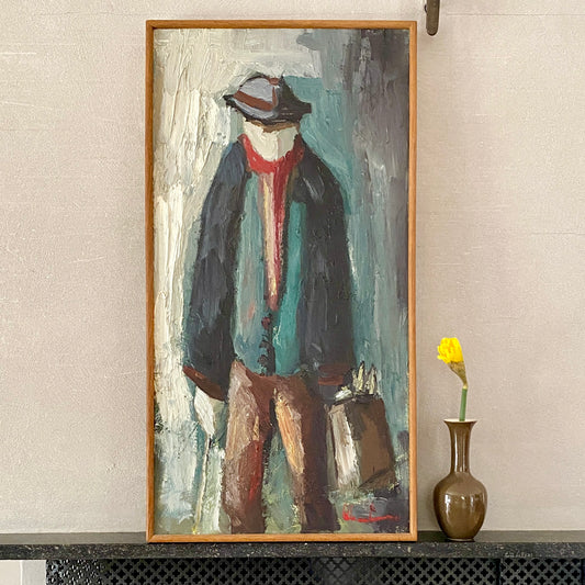 Mid Century Original Portrait Oil Painting From Sweden by K Christensen