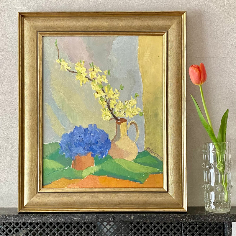 Mid Century Original Still Life Oil Painting By B Peterson Sweden
