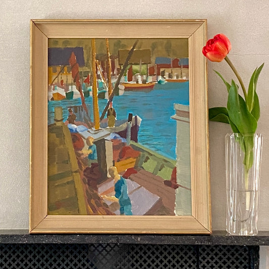 Mid Century Coastal Oil Painting from Sweden From 1951