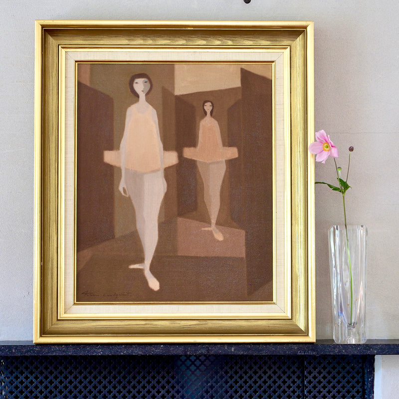 Vintage Art Mid Century Ballerina Oil Painting By Listed Artist F Lundqvist