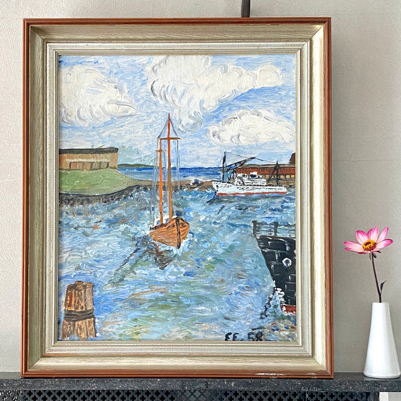Mid Century Original Oil Painting From Sweden From 1958