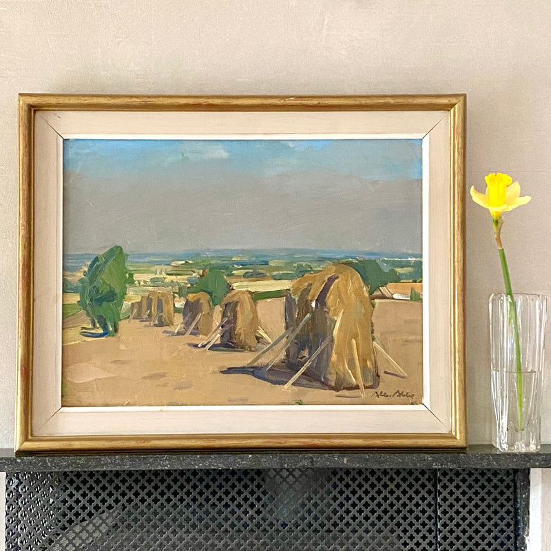 Vintage Landscape Oil Painting Haystack By A Abbe Sweden