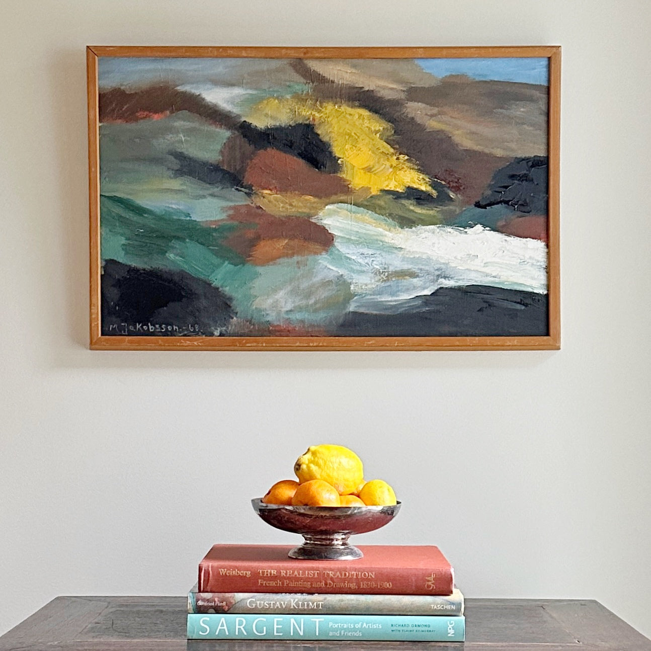 Mid Century Vintage Art Abstract Oil Painting From Sweden