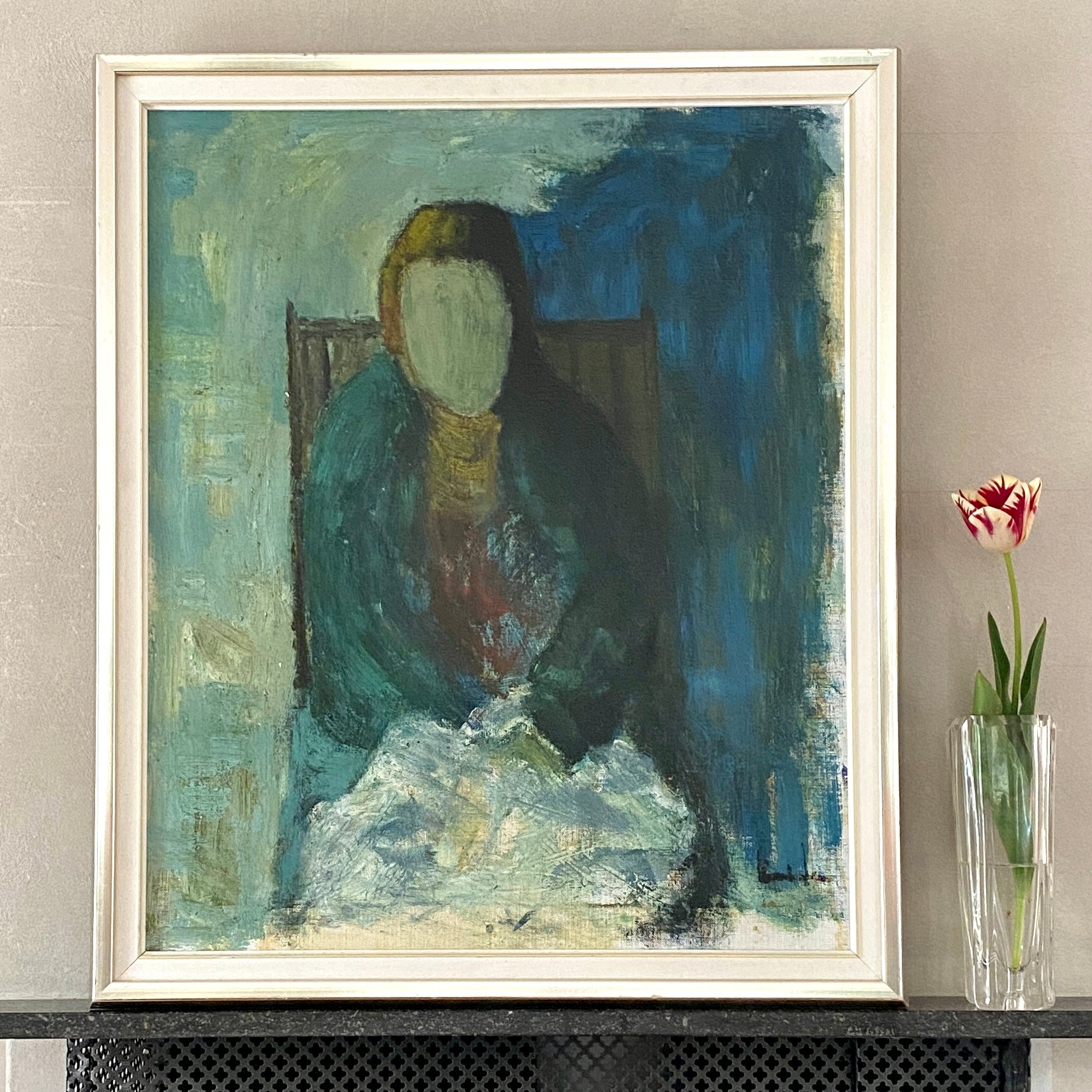 Mid Century Original Portrait Oil Painting From Sweden by K Christensen