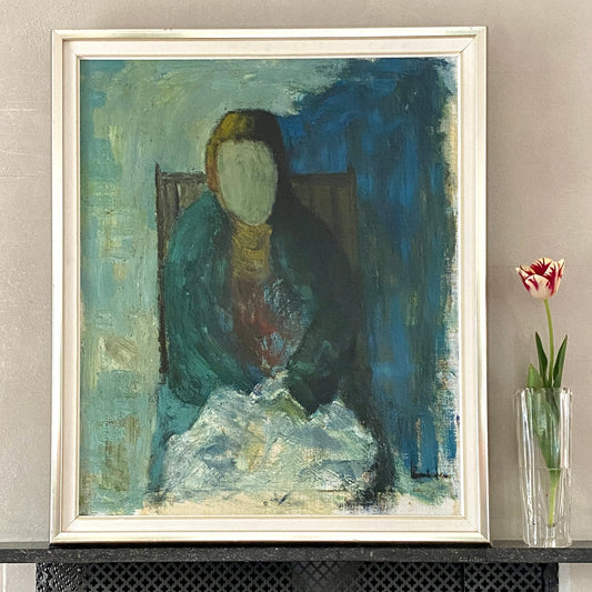 Mid Century Original Portrait Oil Painting From Sweden by K Christensen