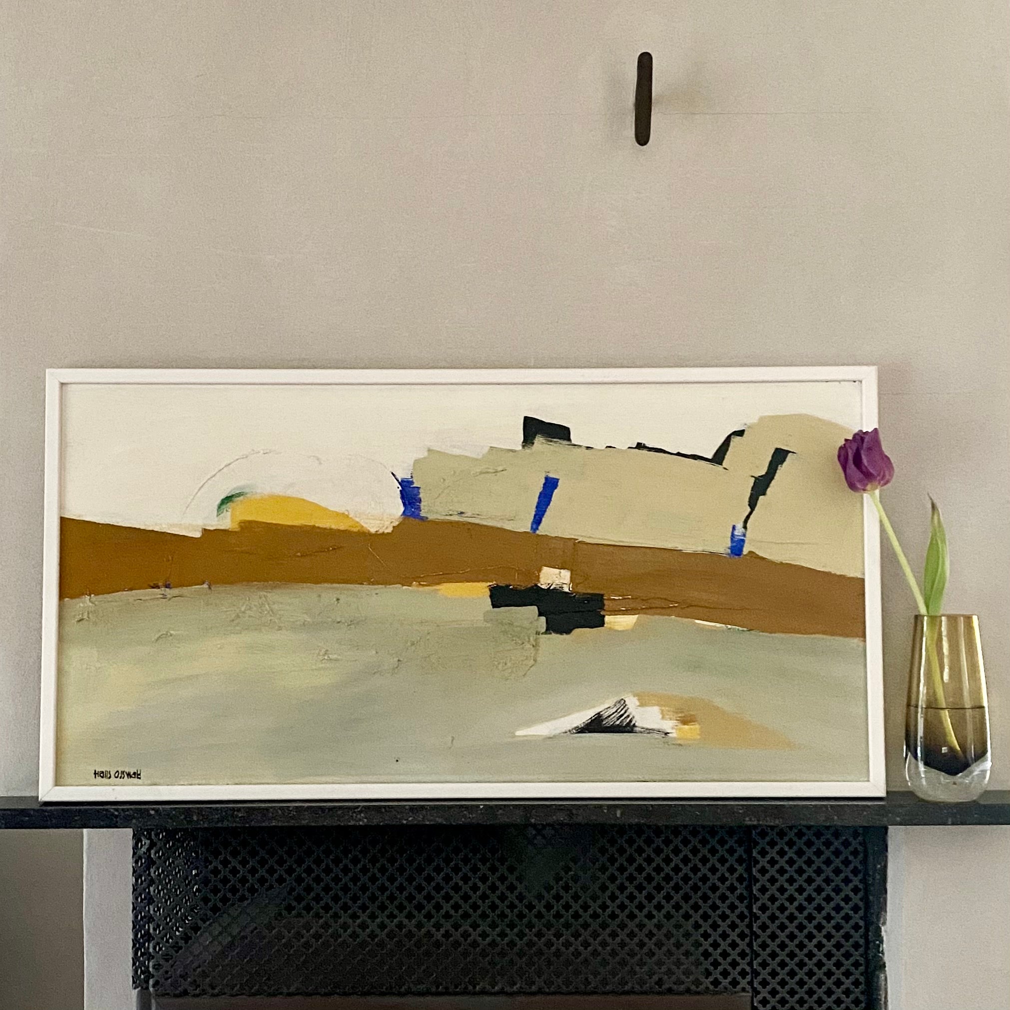 Mid Century Abstract Oil Painting By Hans Osswald Sweden