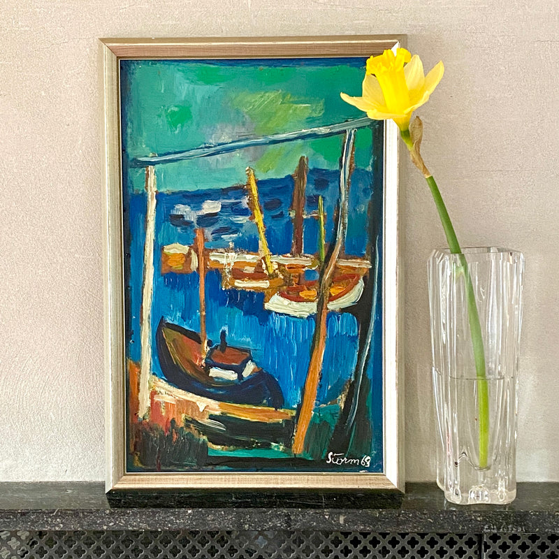 Mid Century Coastal Oil Painting from Sweden From 1963
