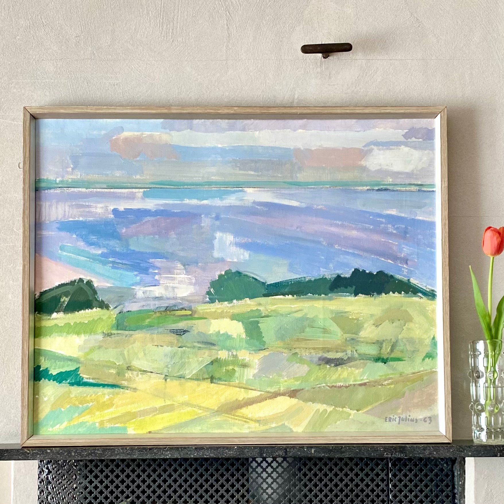 Framed Mid Century Oil Painting by Listed Artist E Julius Sweden